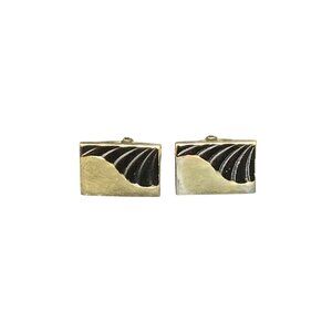 Vintage Foster Gold Tone And Black Enamel Abstract Cufflinks (1787)